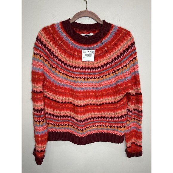 American Eagle Fair Isle knit sweater Size Small Pink Red Soft Cozy NWT - Picture 2 of 8